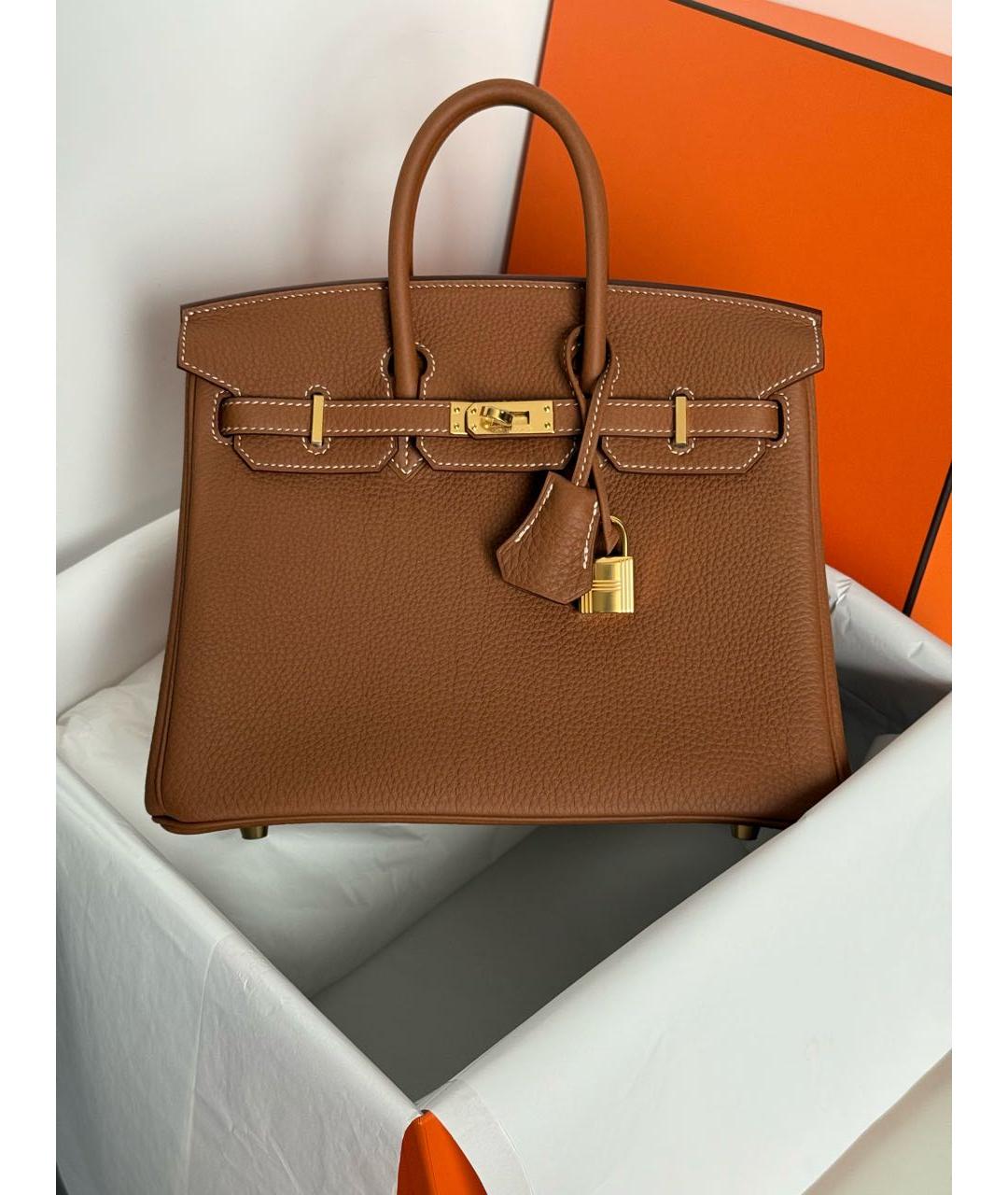 HERMES Коричневая кожаная сумка с короткими ручками, фото 7