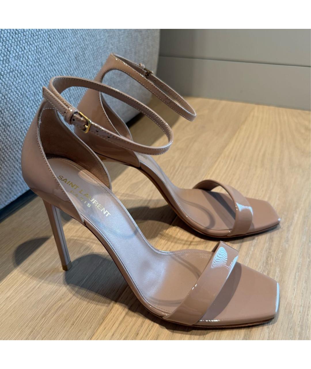 SAINT LAURENT Бежевые кожаные босоножки, фото 2