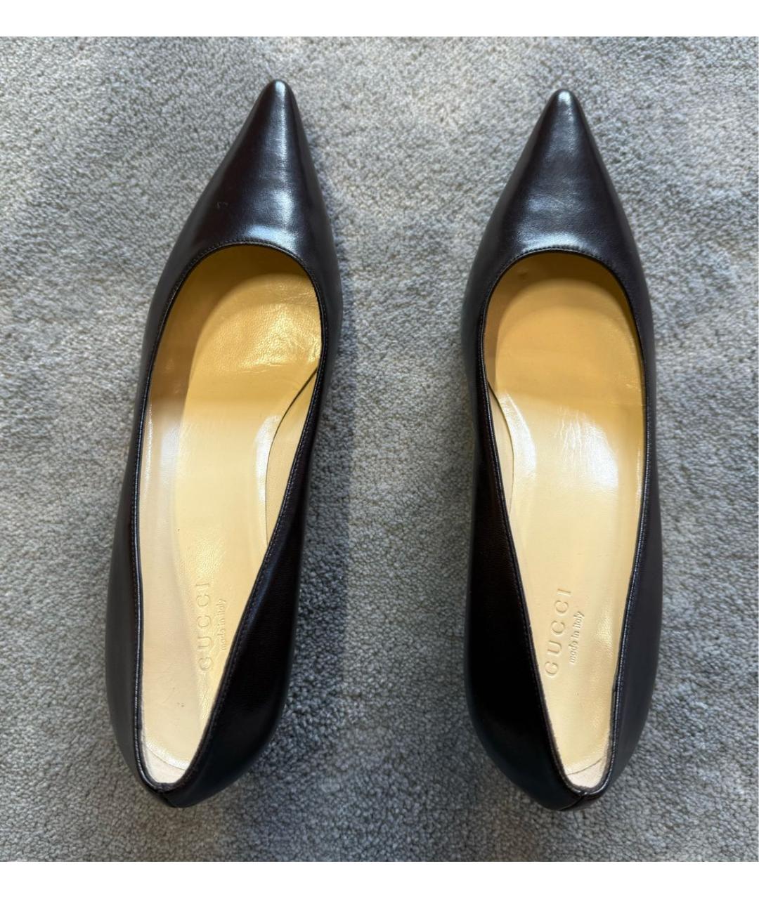 GUCCI Коричневые кожаные лодочки на низком каблуке, фото 3