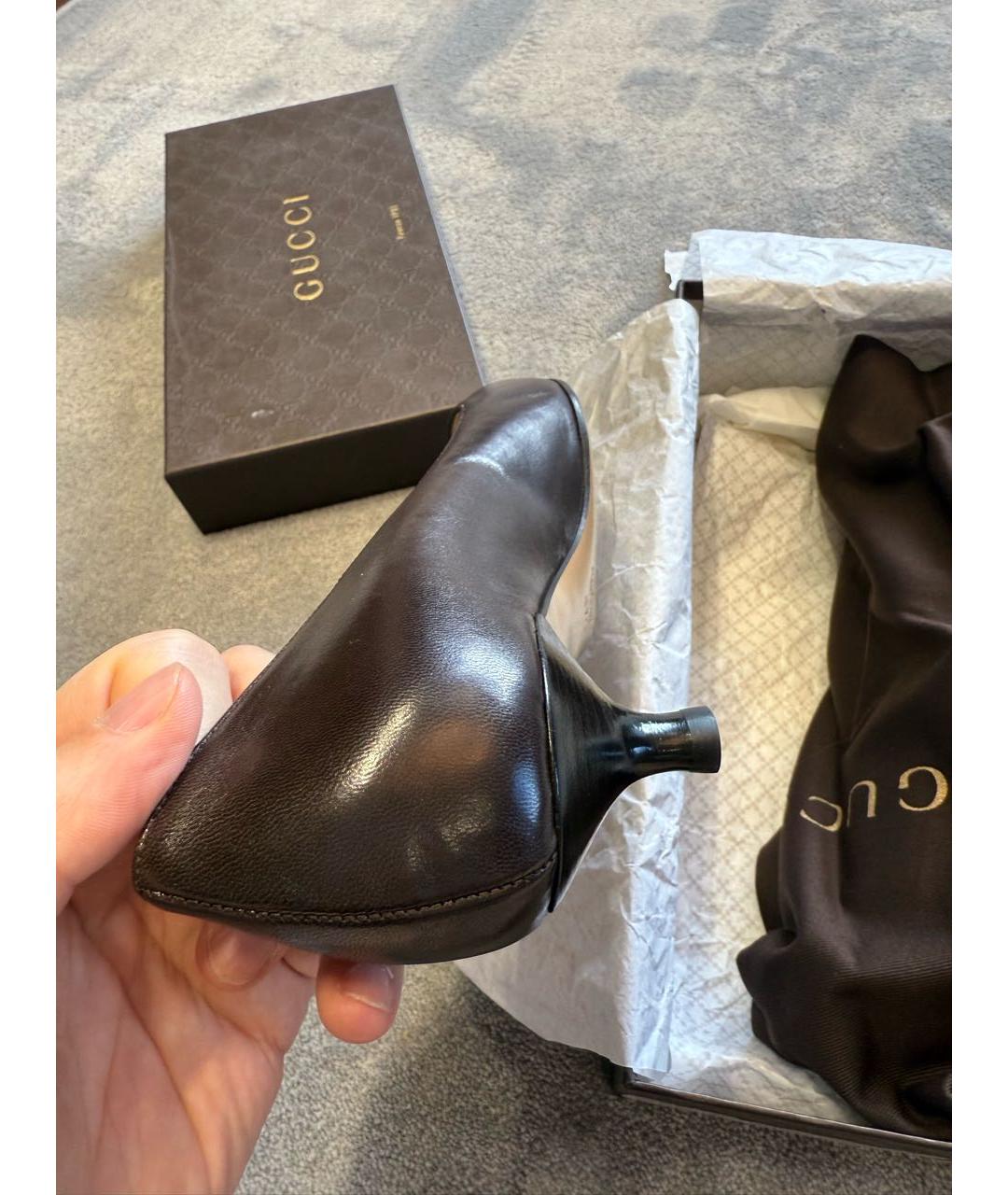GUCCI Коричневые кожаные лодочки на низком каблуке, фото 7