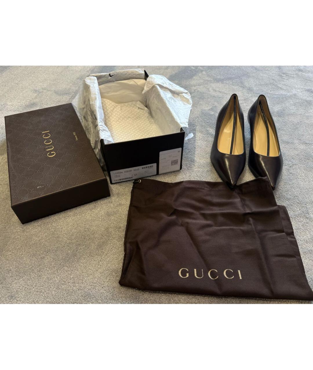 GUCCI Коричневые кожаные лодочки на низком каблуке, фото 5