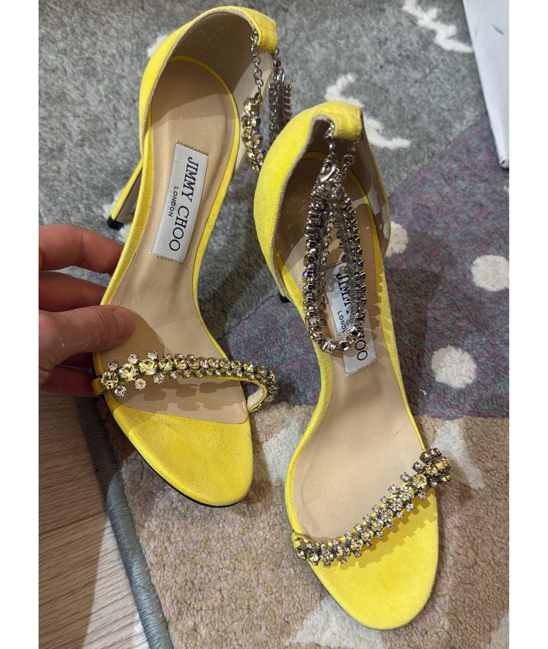 JIMMY CHOO Желтые замшевые босоножки, фото 6