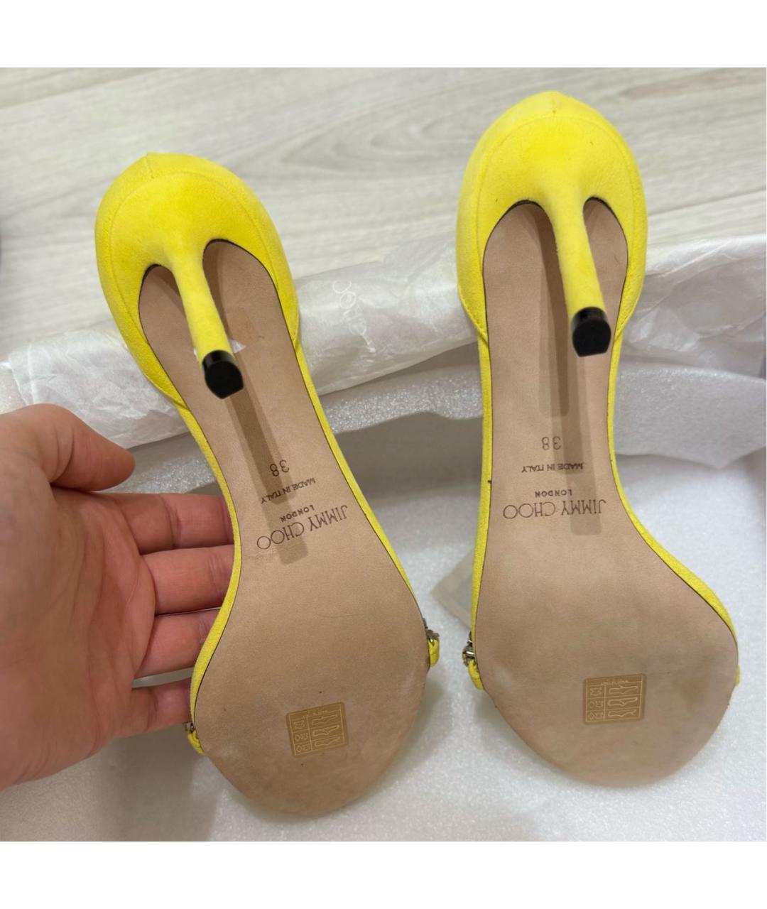 JIMMY CHOO Желтые замшевые босоножки, фото 5