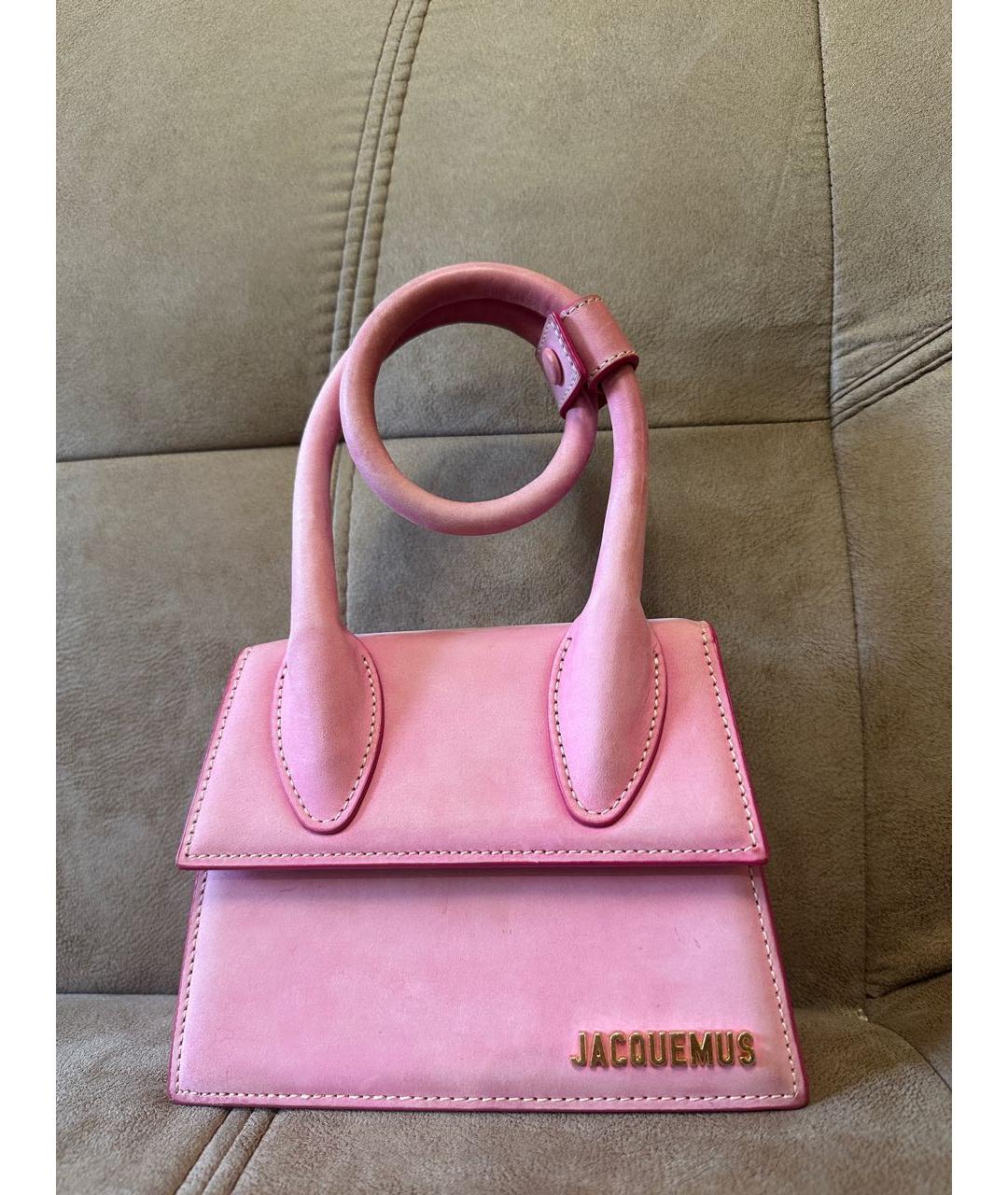 JACQUEMUS Розовая кожаная сумка с короткими ручками, фото 9