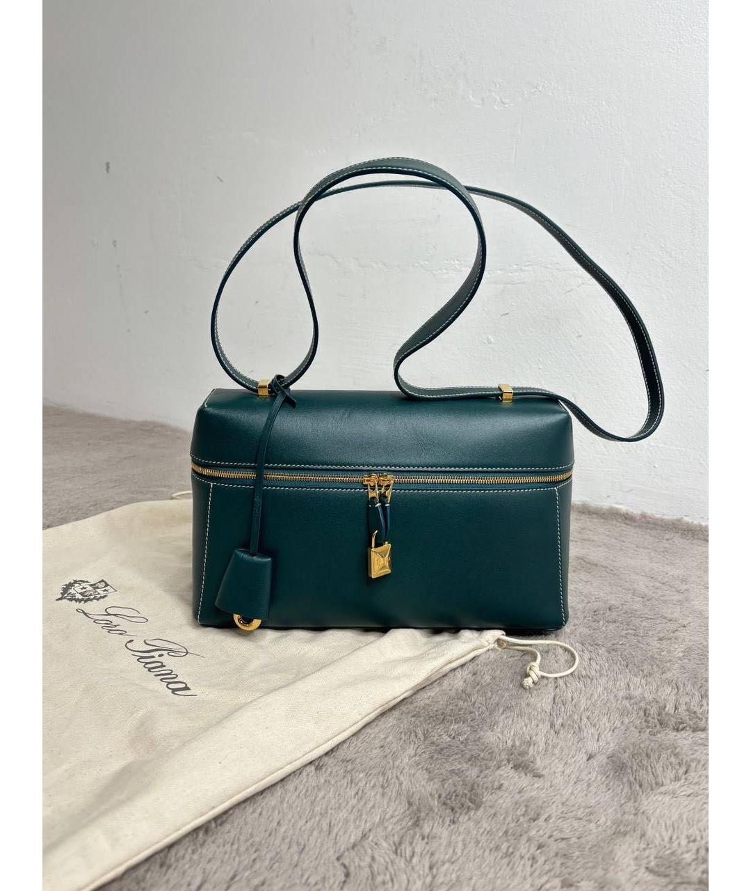LORO PIANA Зеленая кожаная сумка через плечо, фото 2