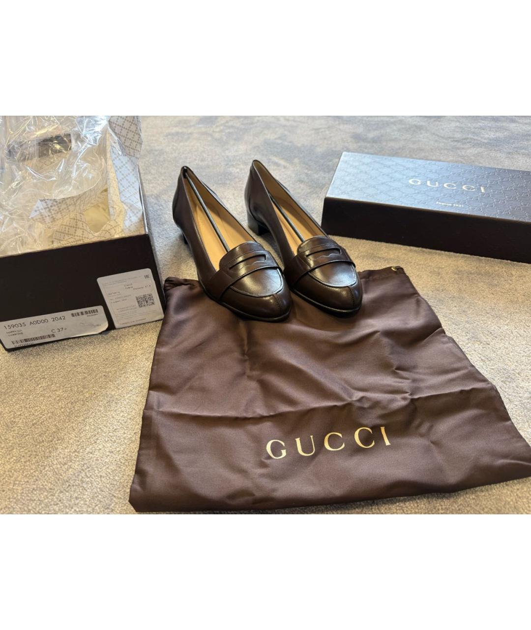 GUCCI Коричневые кожаные туфли, фото 6