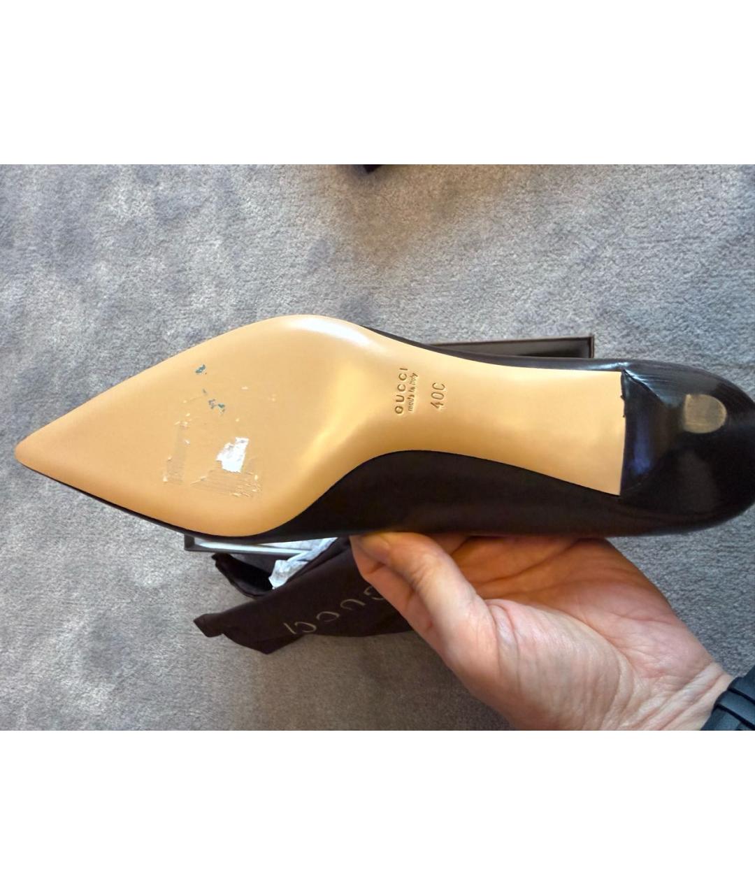 GUCCI Коричневые кожаные лодочки на низком каблуке, фото 6