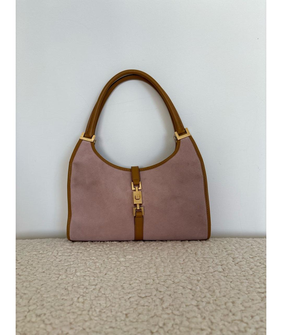 GUCCI Розовая замшевая сумка с короткими ручками, фото 9