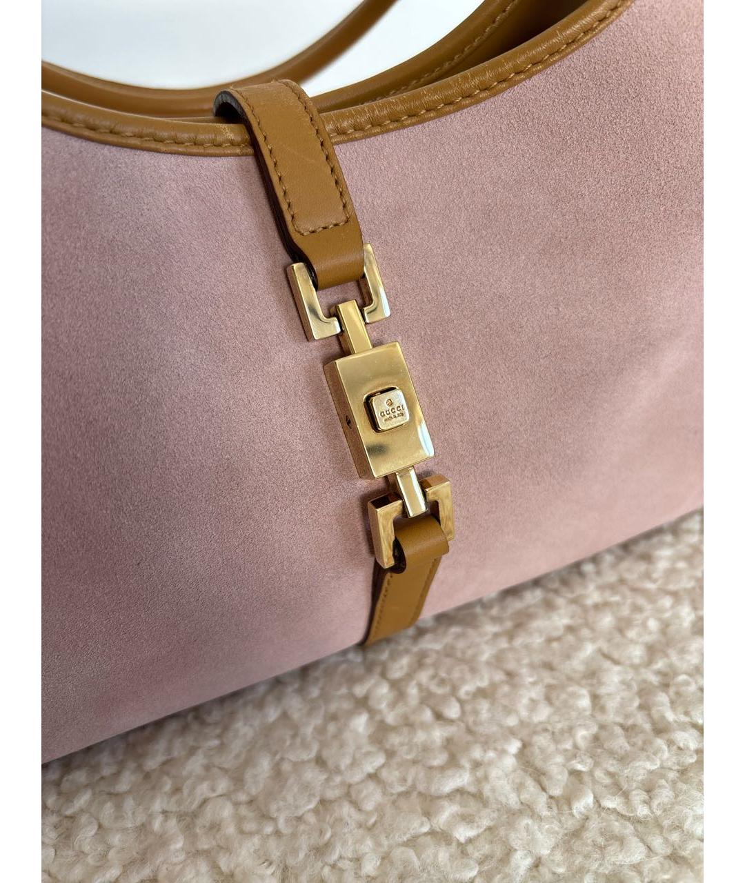 GUCCI Розовая замшевая сумка с короткими ручками, фото 5