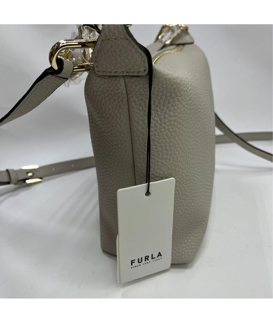 FURLA Бежевая кожаная сумка через плечо, фото 5
