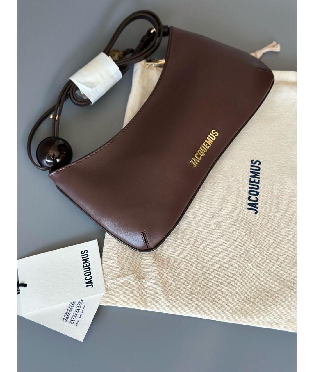 JACQUEMUS Коричневая кожаная сумка с короткими ручками, фото 2