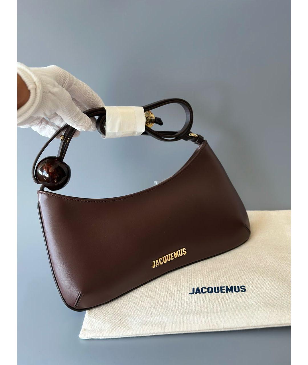 JACQUEMUS Коричневая кожаная сумка с короткими ручками, фото 5
