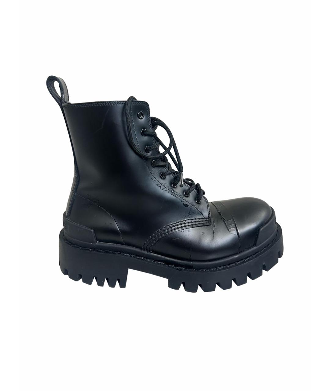 BALENCIAGA Черные кожаные ботинки, фото 1