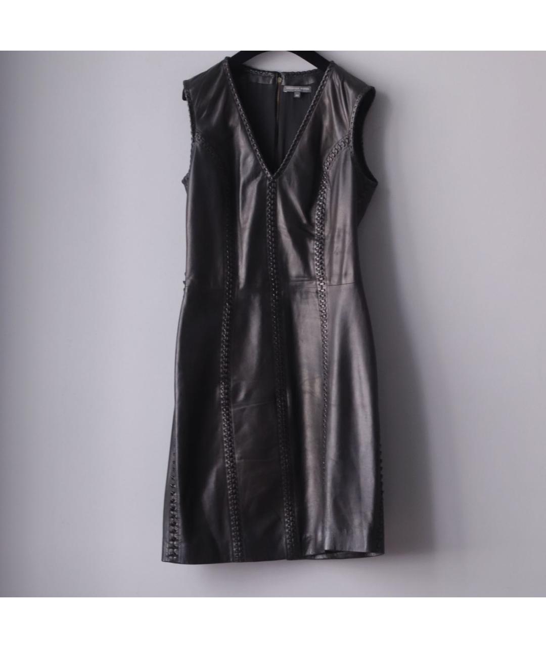 ALEXANDER MCQUEEN Черное кожаное коктейльное платье, фото 3