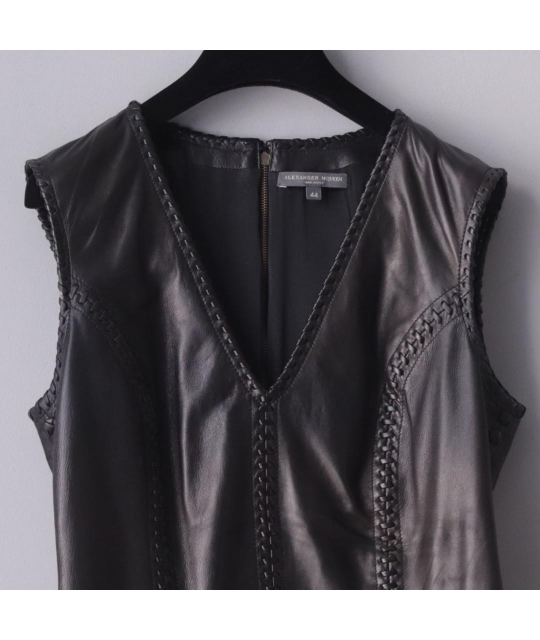 ALEXANDER MCQUEEN Черное кожаное коктейльное платье, фото 5