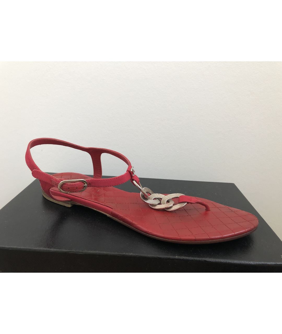 CHANEL PRE-OWNED Красные кожаные сандалии, фото 7