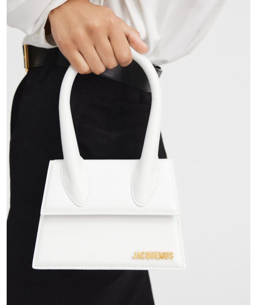 JACQUEMUS Белая кожаная сумка с короткими ручками, фото 6