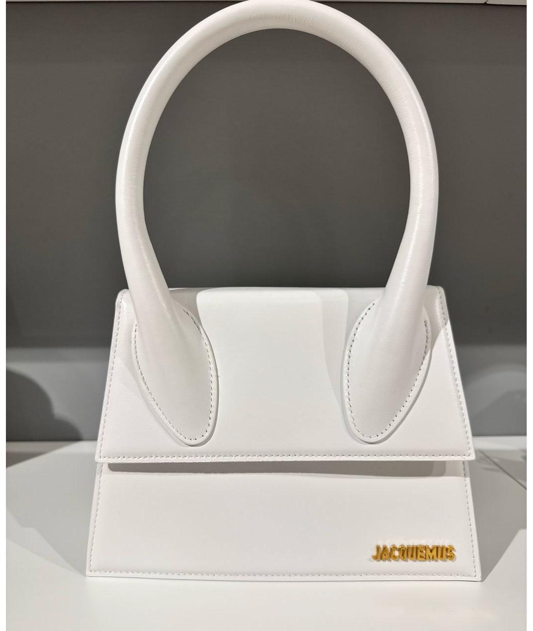 JACQUEMUS Белая кожаная сумка с короткими ручками, фото 8