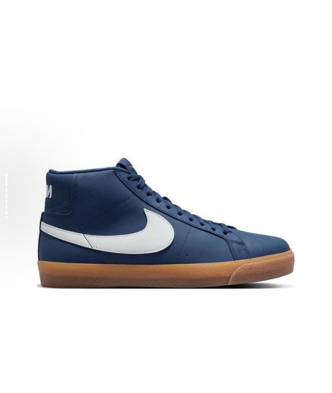 NIKE Темно-синие кожаные высокие кроссовки / кеды, фото 6