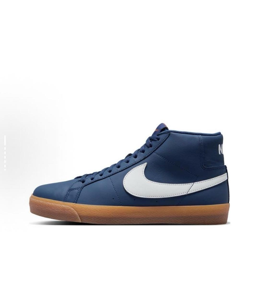 NIKE Темно-синие кожаные высокие кроссовки / кеды, фото 2