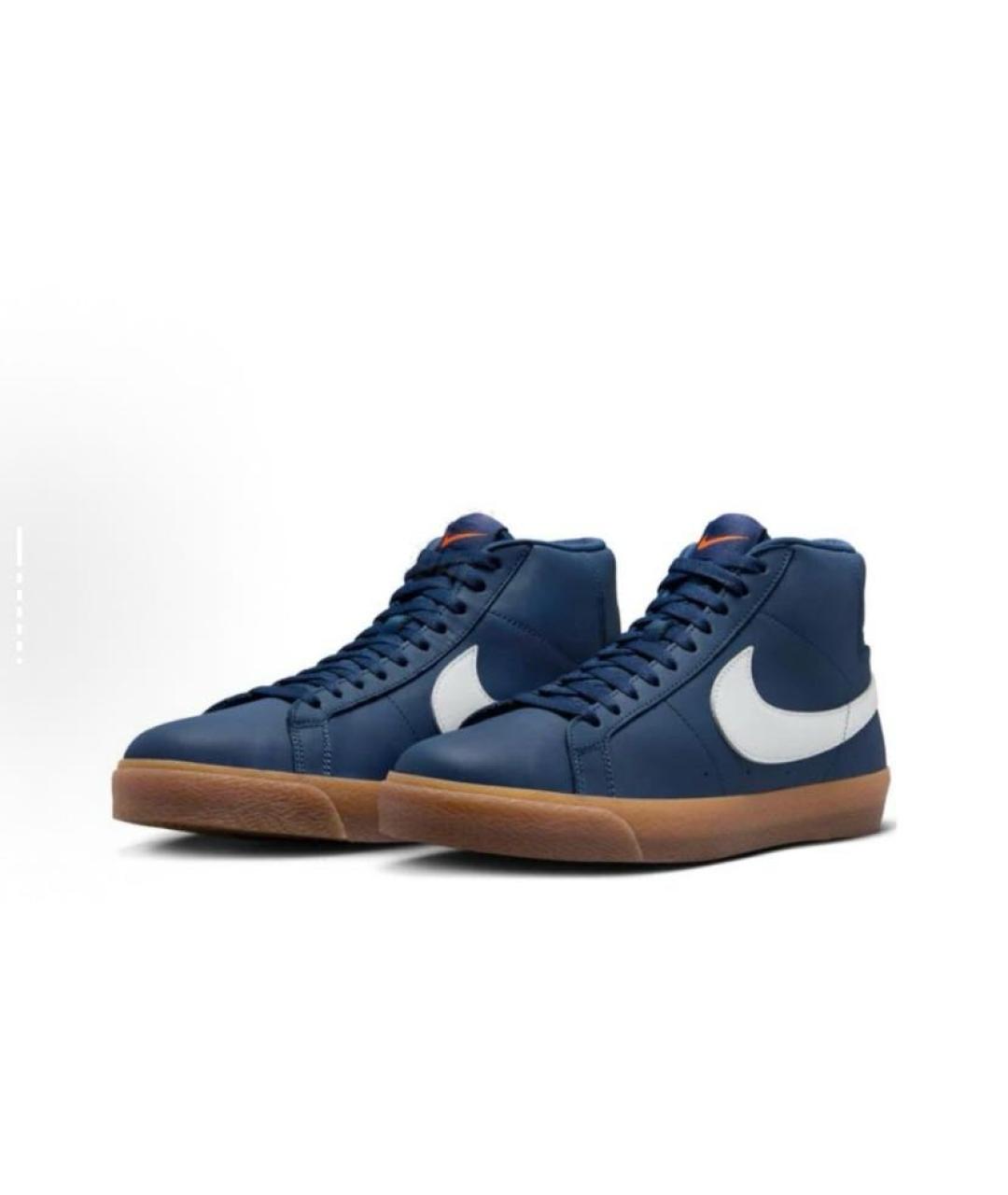 NIKE Темно-синие кожаные высокие кроссовки / кеды, фото 3