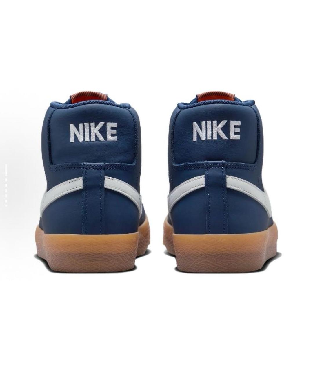 NIKE Темно-синие кожаные высокие кроссовки / кеды, фото 5