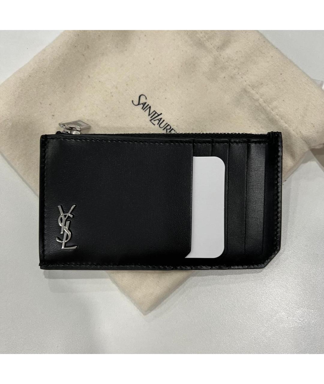 SAINT LAURENT Черный кожаный кошелек, фото 3