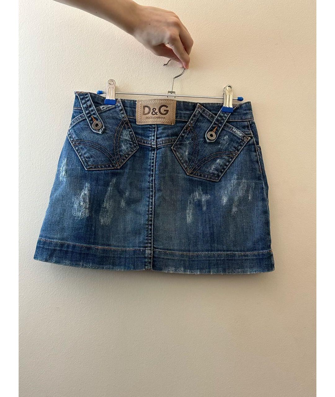 DOLCE&GABBANA Темно-синяя деним юбка мини, фото 2