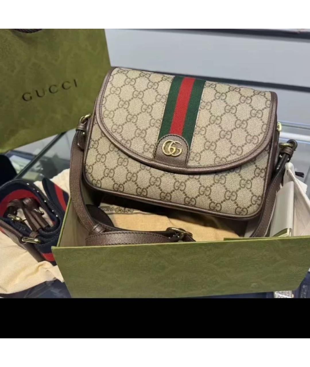 GUCCI Бежевая тканевая сумка на плечо, фото 2
