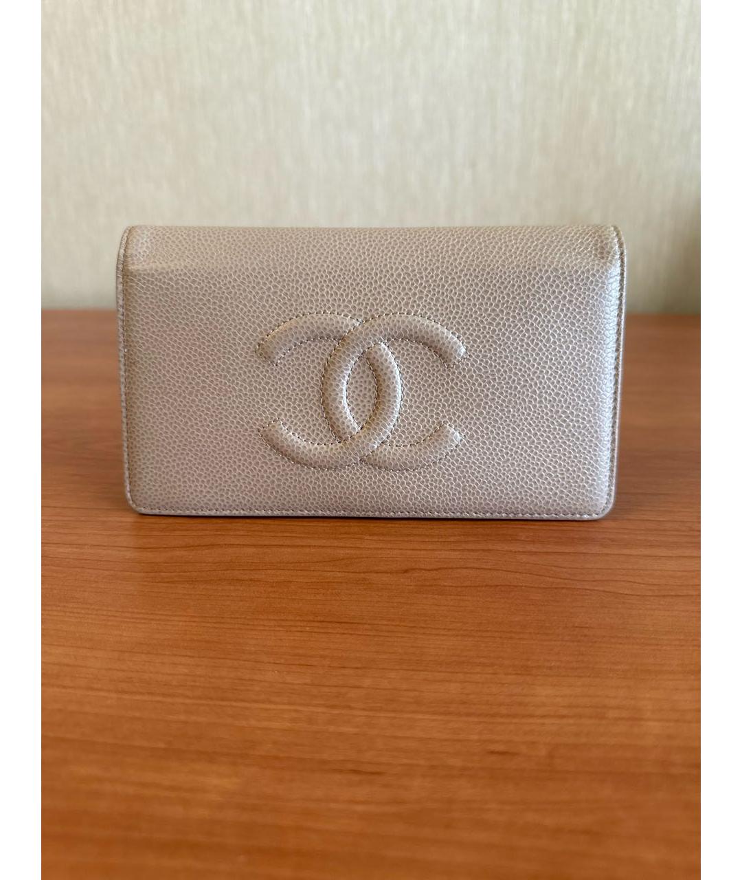 CHANEL Бежевый кожаный кошелек, фото 6