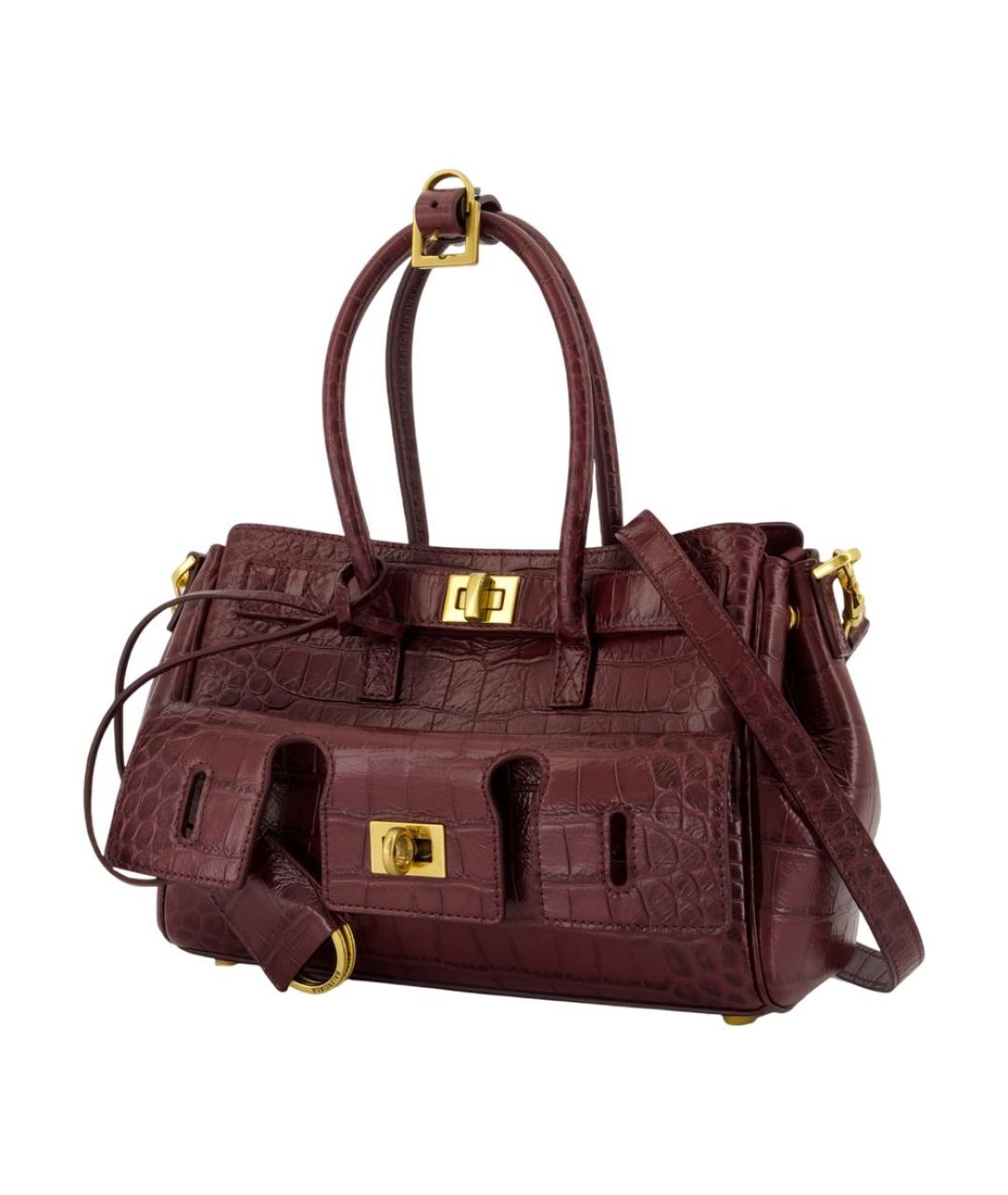 BALENCIAGA Бордовая кожаная сумка тоут, фото 2