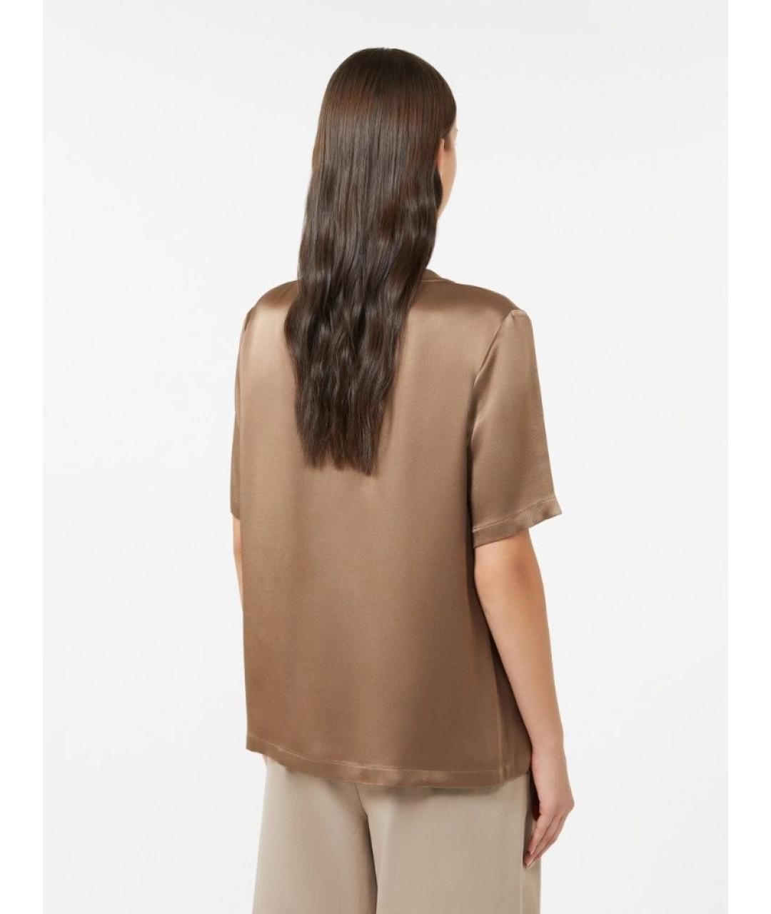 'S MAX MARA Коричневая шелковая футболка, фото 3