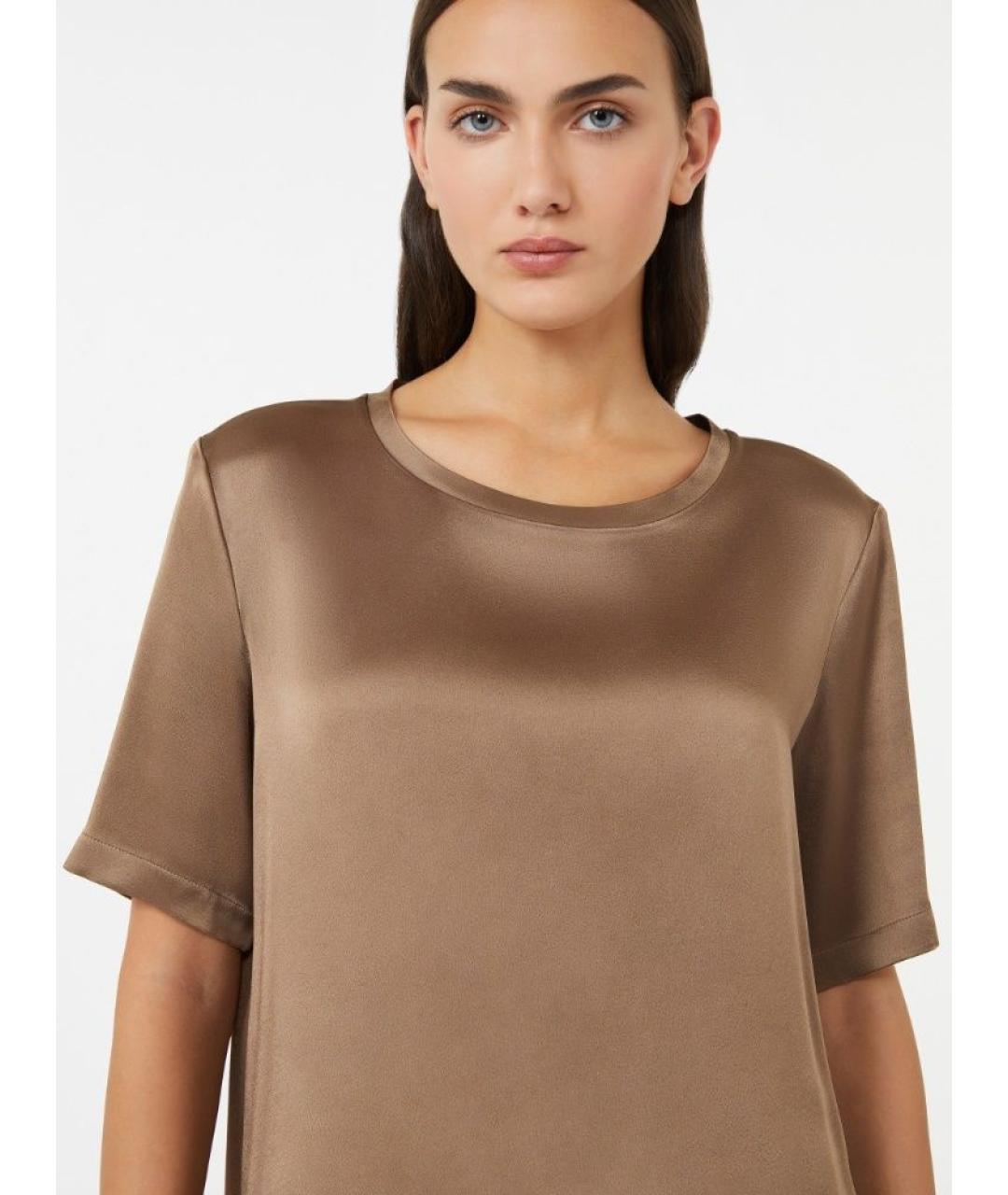'S MAX MARA Коричневая шелковая футболка, фото 4