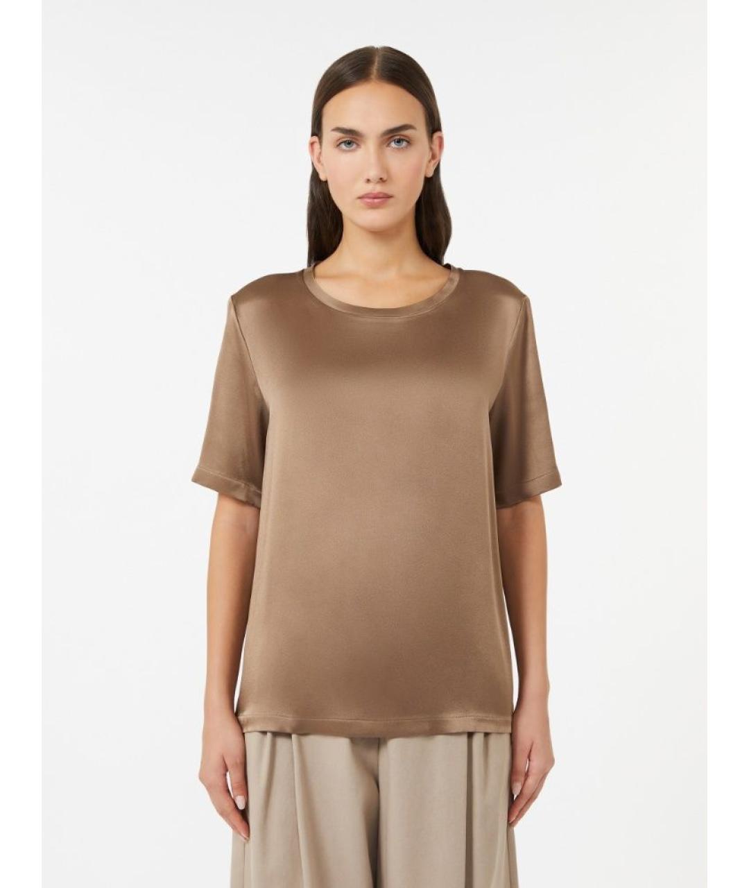 'S MAX MARA Коричневая шелковая футболка, фото 2