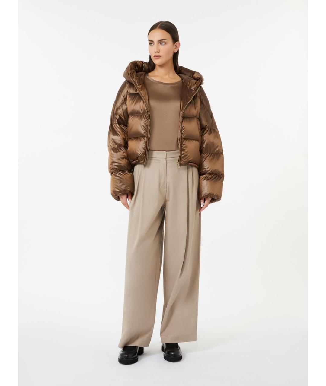 'S MAX MARA Коричневая шелковая футболка, фото 5