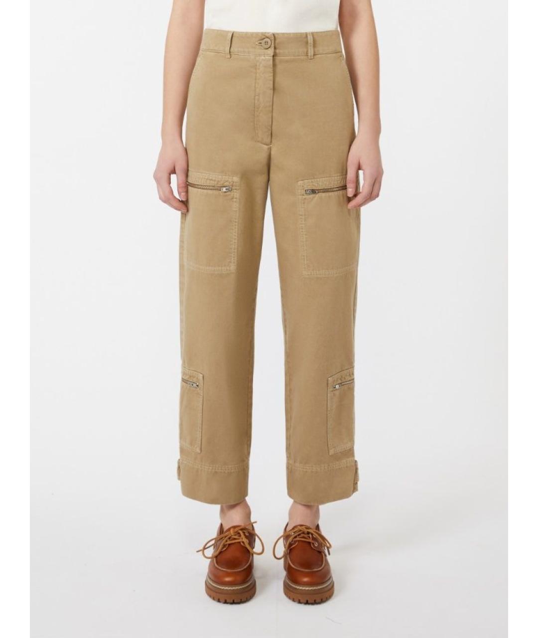 WEEKEND MAX MARA Бежевые хлопковые прямые брюки, фото 2