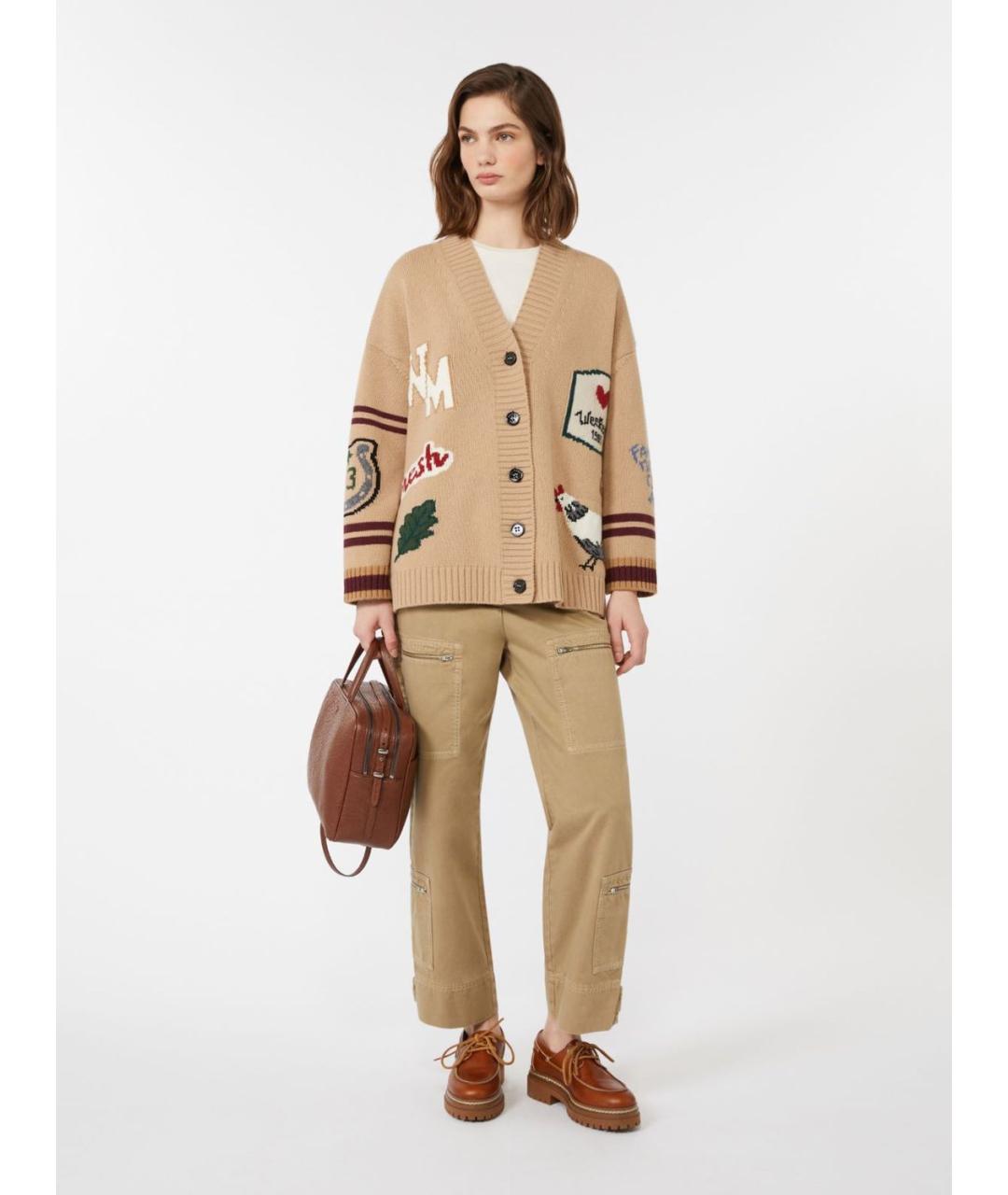 WEEKEND MAX MARA Бежевые хлопковые прямые брюки, фото 4