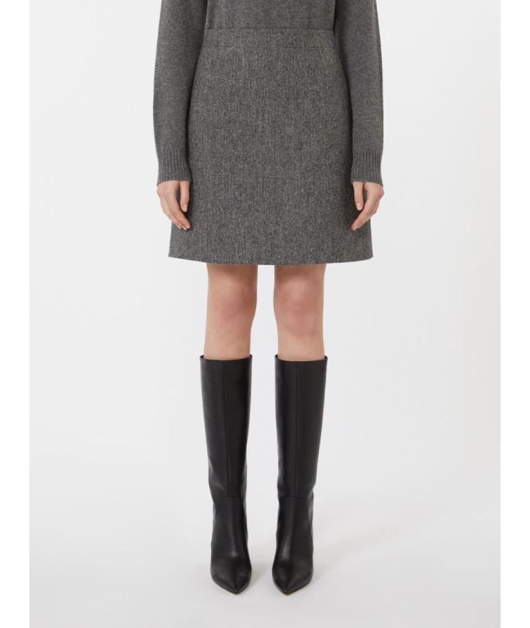 WEEKEND MAX MARA Антрацитовая шерстяная юбка мини, фото 2