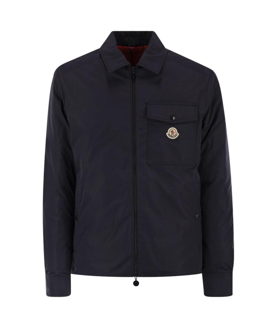 MONCLER Темно-синяя полиэстеровая куртка, фото 1