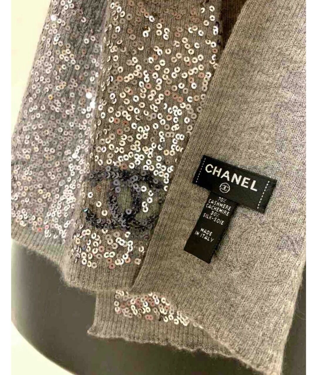 CHANEL Серый кашемировый шарф, фото 4