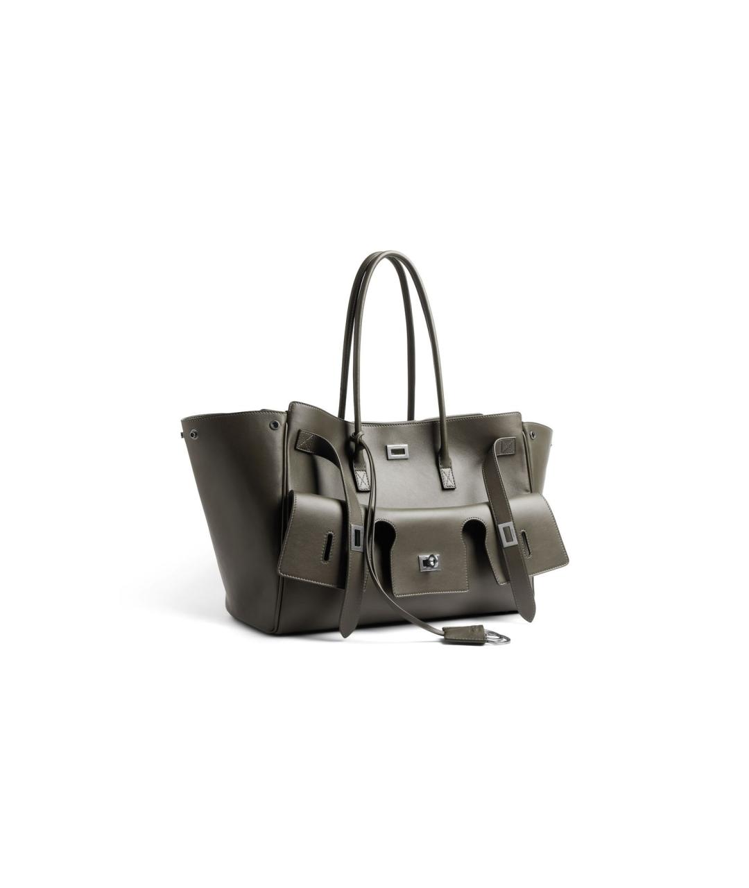 BALENCIAGA Хаки кожаная сумка тоут, фото 2