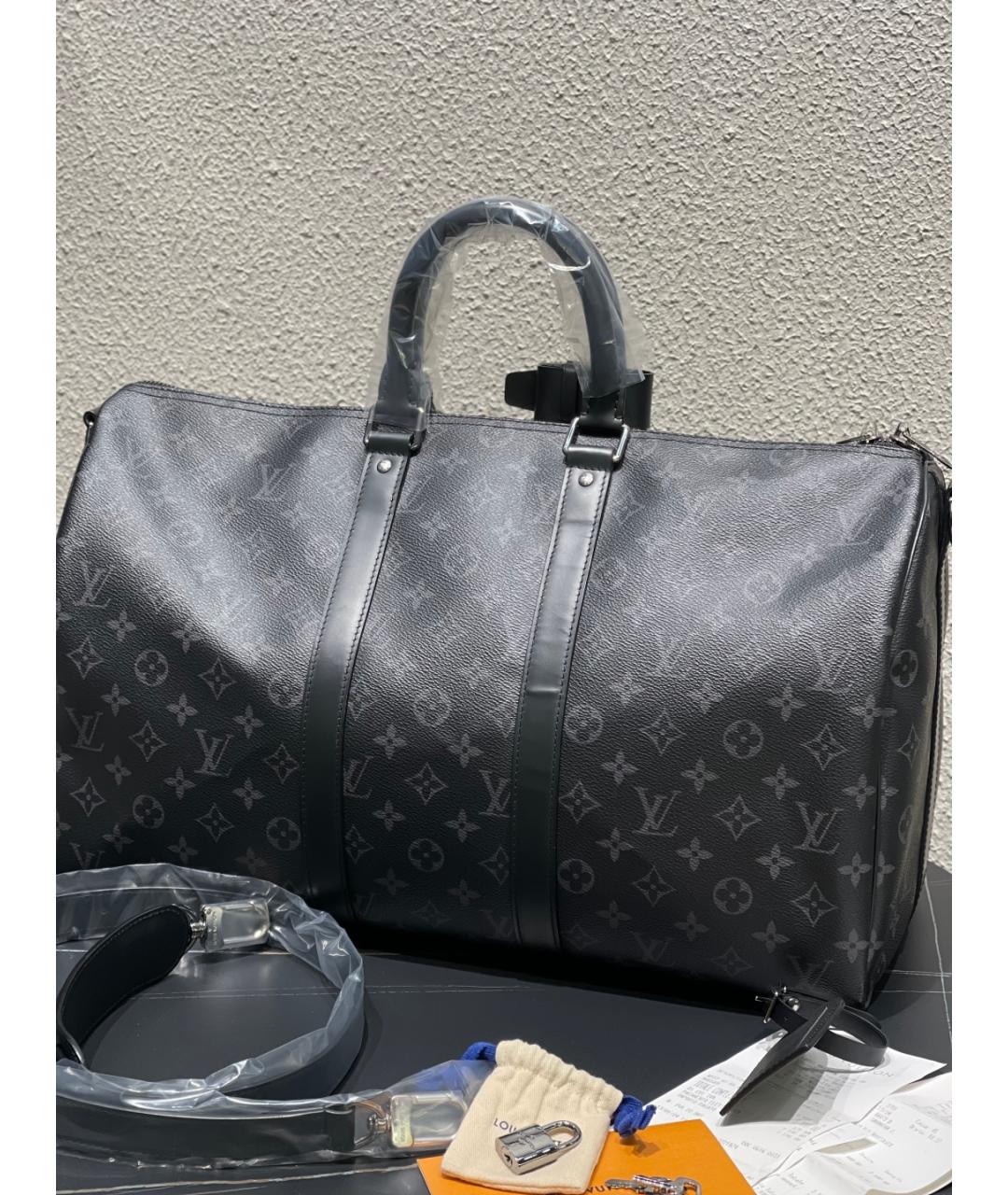 LOUIS VUITTON Антрацитовая дорожная/спортивная сумка из искусственной кожи, фото 3