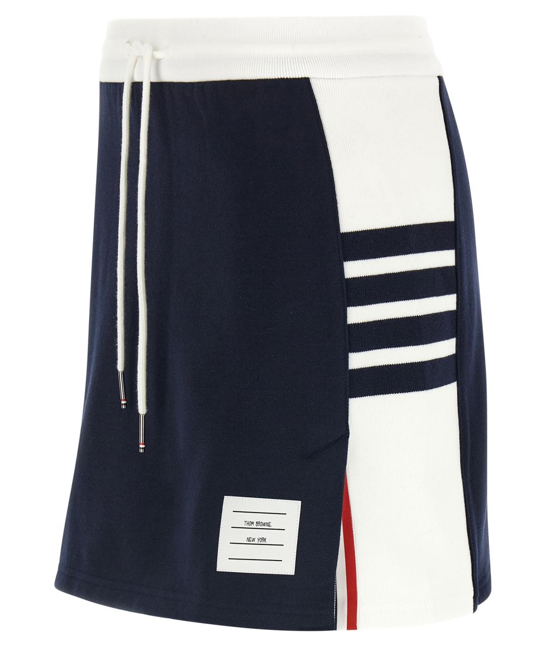 THOM BROWNE Темно-синяя хлопковая юбка мини, фото 3