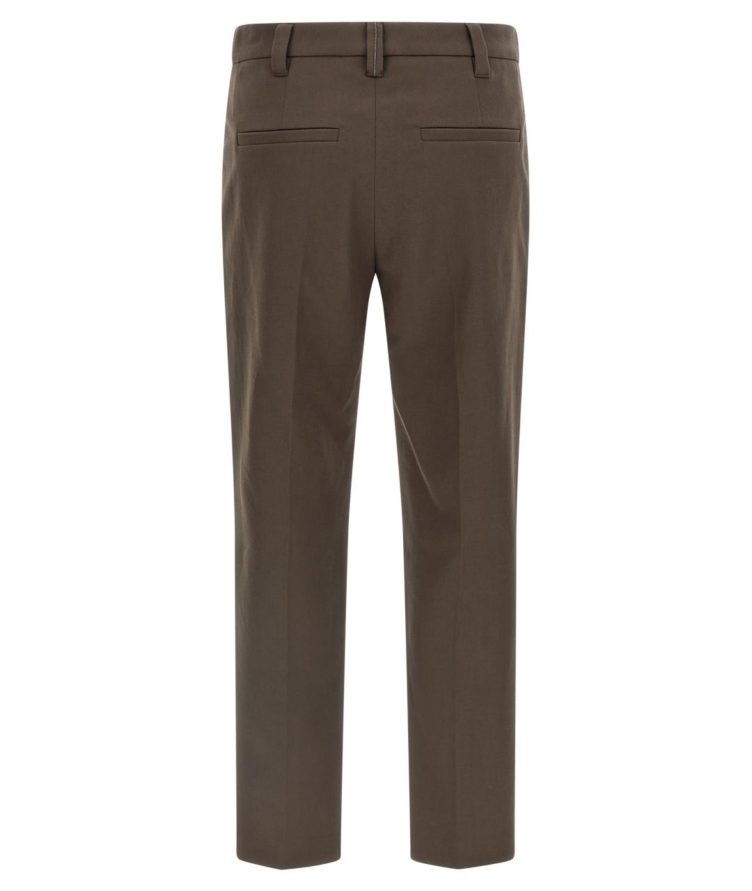 BRUNELLO CUCINELLI Коричневые хлопковые прямые брюки, фото 2