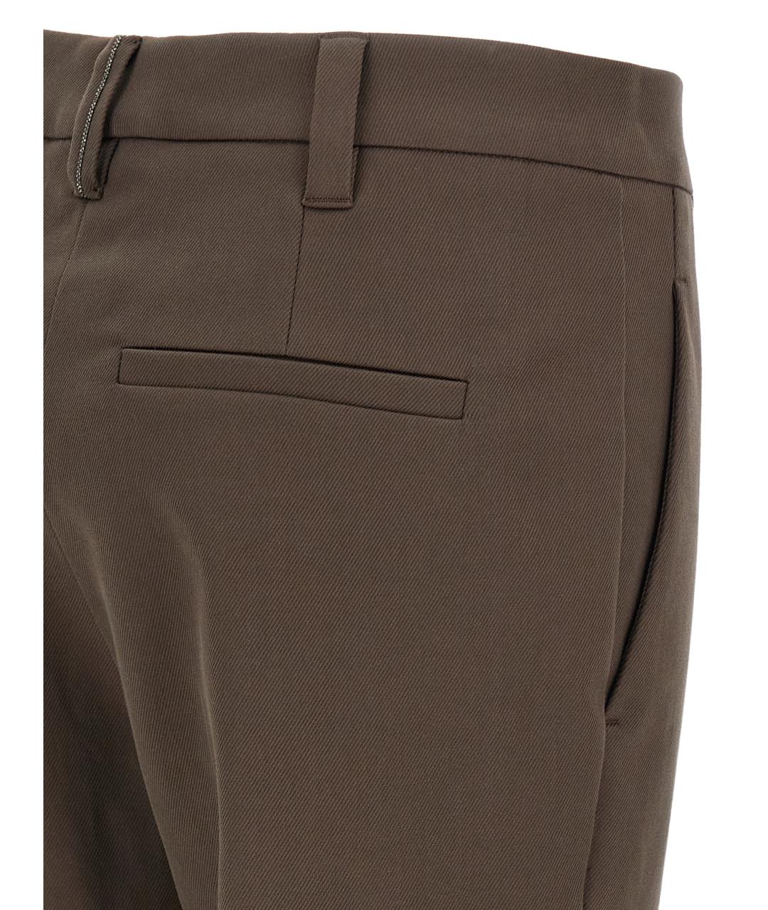 BRUNELLO CUCINELLI Коричневые хлопковые прямые брюки, фото 4