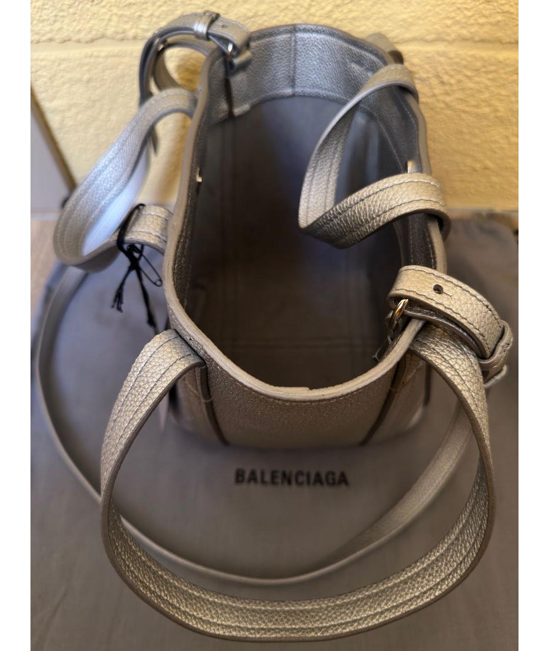 BALENCIAGA Серебряная кожаная сумка тоут, фото 4