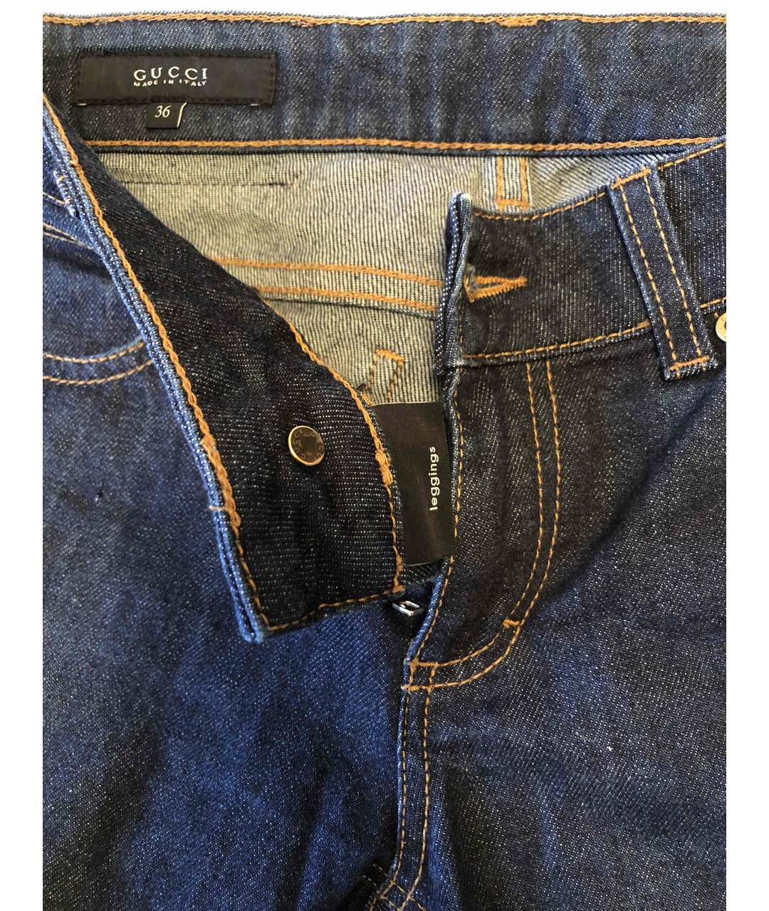 GUCCI Темно-синие хлопковые прямые джинсы, фото 3