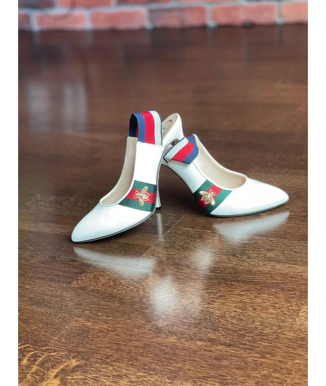 GUCCI Белые кожаные босоножки, фото 6