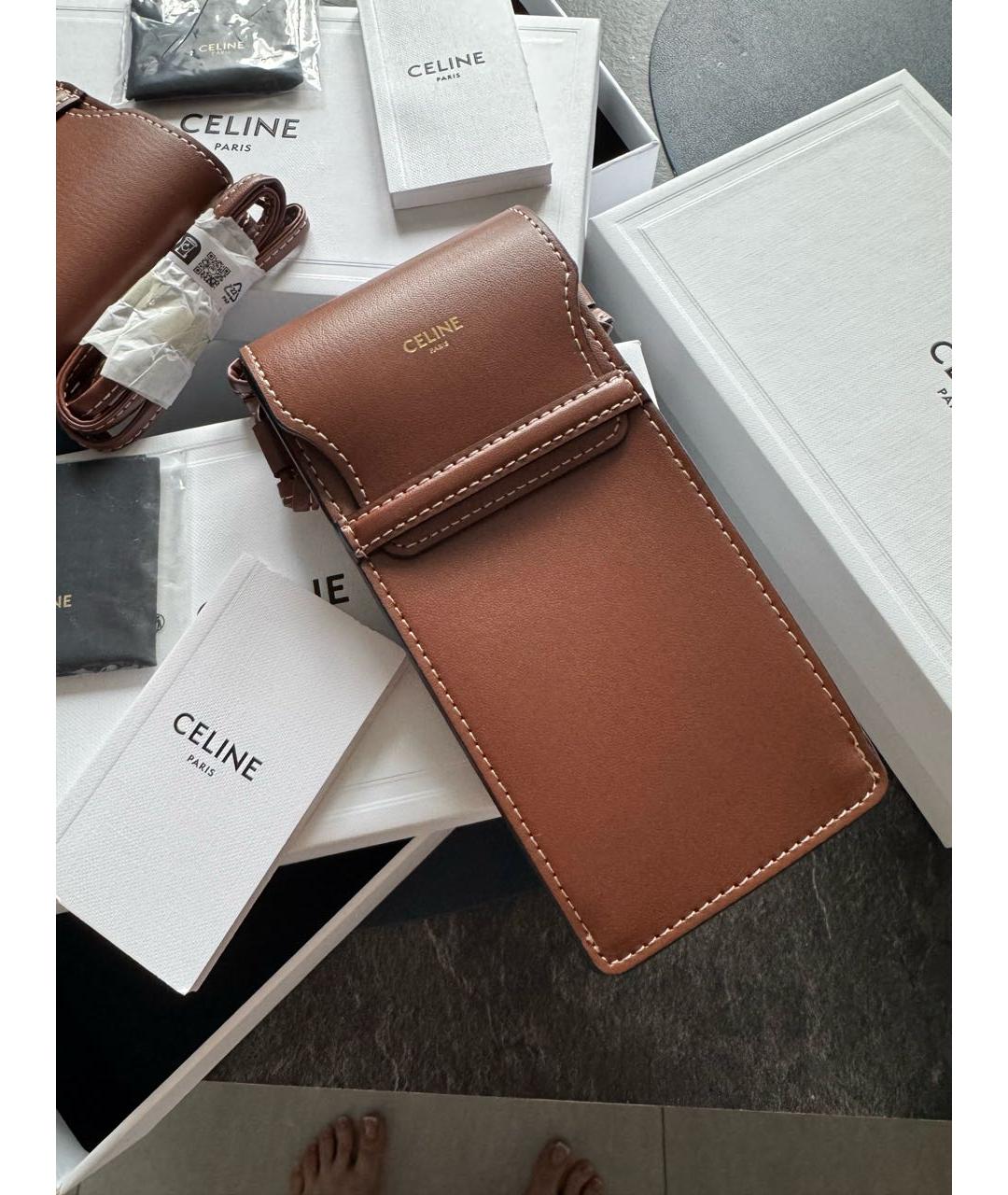 CELINE Коричневая кожаная сумка через плечо, фото 3