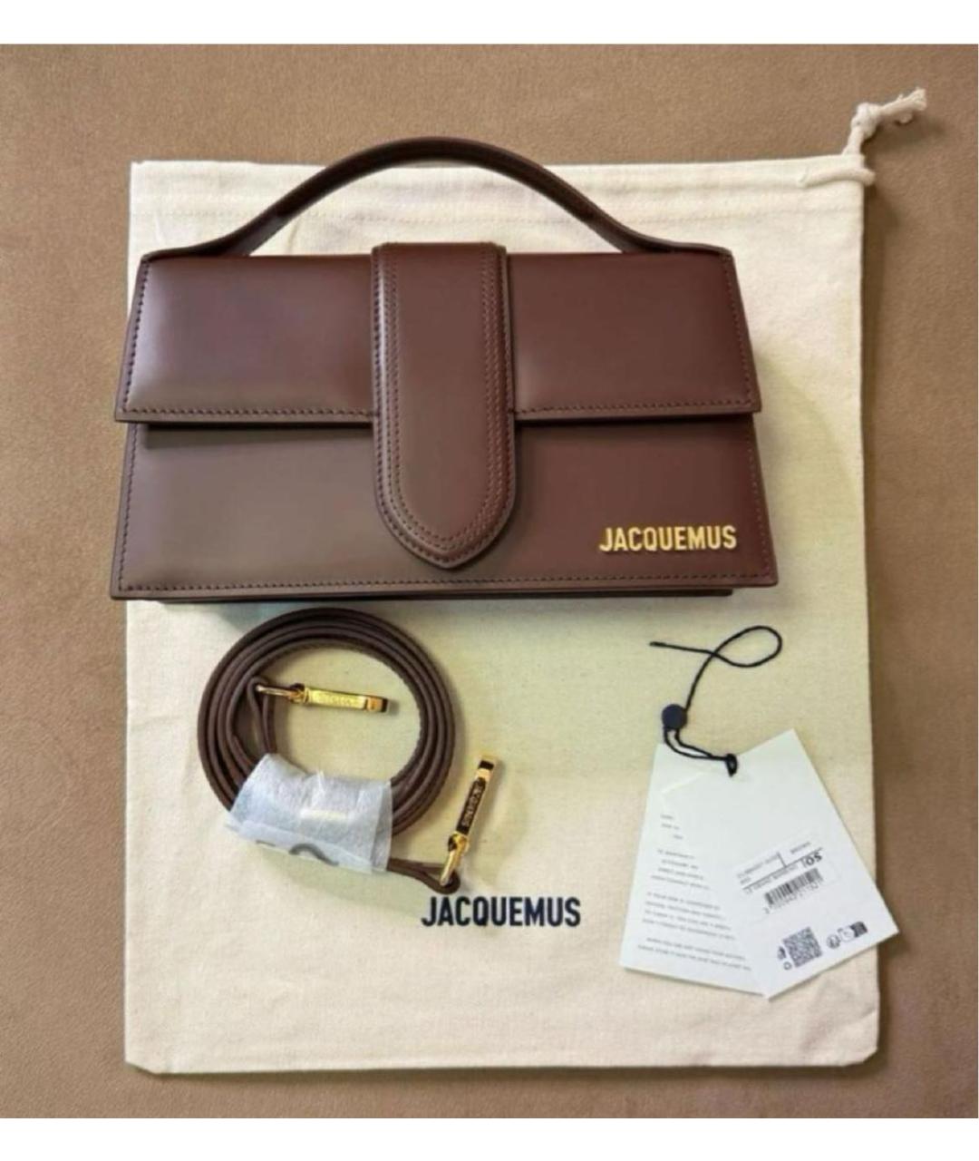 JACQUEMUS Коричневая кожаная сумка с короткими ручками, фото 5